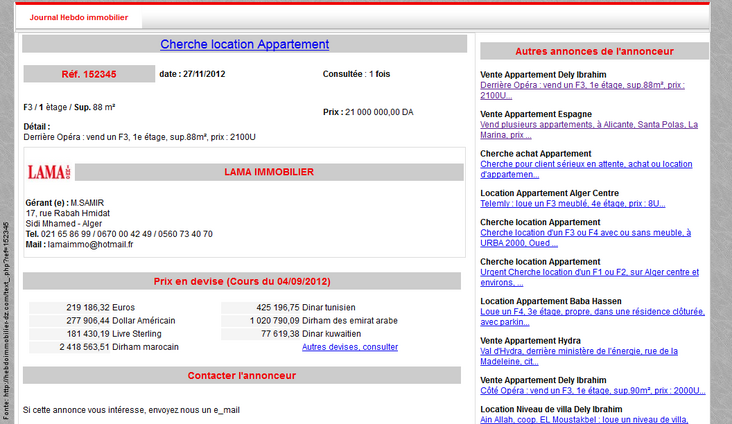 Captura de tela do site de classificados imobilirios