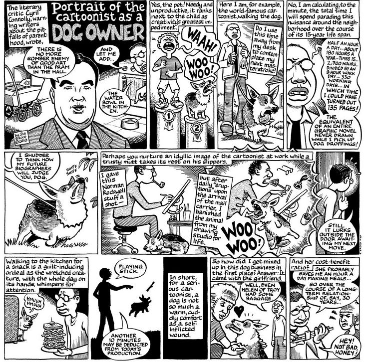 Tira de Joe Sacco entitulada Portrait ot the Cartoonist as a Dog Owner