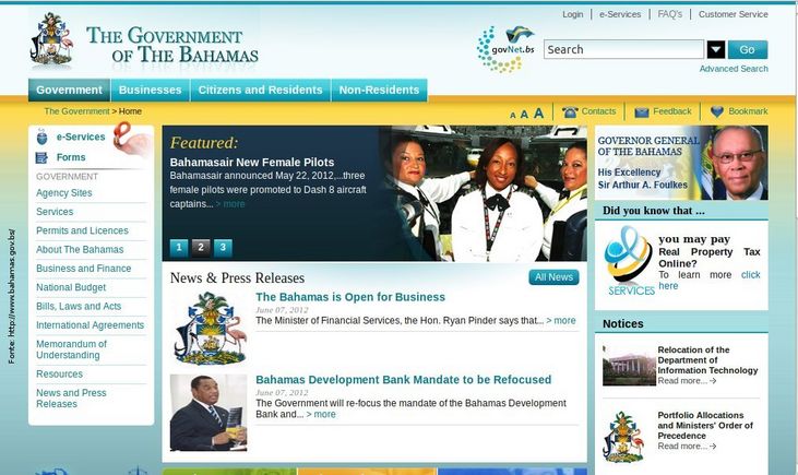 Pgina do governo das Bahamas