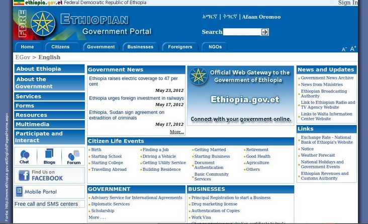 Pgina do governo da Etipia