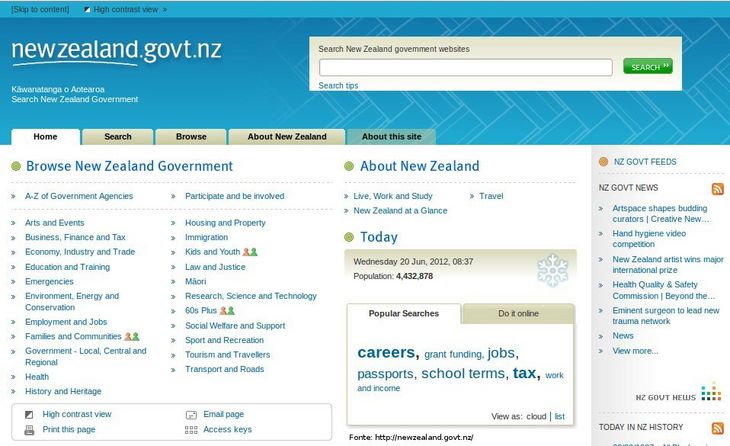 Pgina do governo da Nova Zelndia