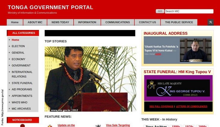 Pgina do governo de Tonga