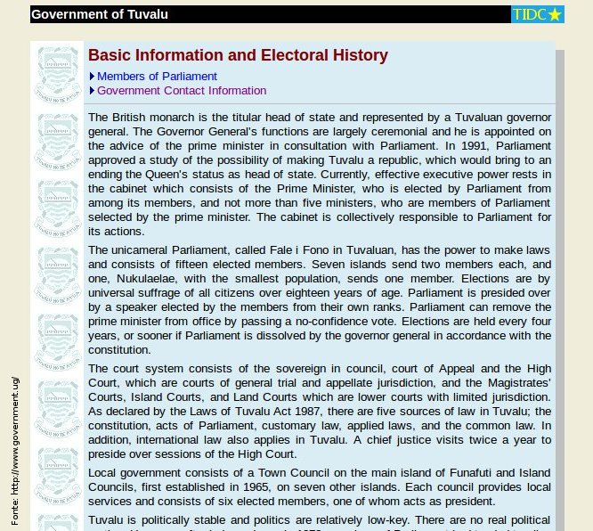 Pgina do governo de Tuvalu