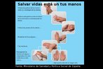 Folder do Ministrio da Sade e Poltica Social da Espanha sobre a higiene das mos. Para melhor visualizao do texto escrito dividimos a imagem em vrias partes.  Palavras-chave: Gripe. H1N1. Pandemia. Espanha. Escola. Flder. Higiene das mos.