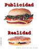 Imagem dois sanduches, a primeira como vemos nas publicidades e a outra como recebemos quando compramos. Palavras-chave: Sanduche. Publicidade. Alimentos. Fast-food.