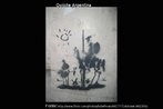 Imagem de D. Quijote e Sancho Panza em uma parede. Palavras-chave: Caballero. Novela. Quijote. Folhas.