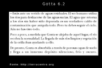 Esta  uma das 36 imagens produzidas a partir do livro "Gotta y sus amigas en una aventura circular", desenvolvido por EducaMadrid, com o objetivo de trabalhar conceitos, como: ciclo hidrolgico, uso energtico, agrcola e domstico da gua e seus principais impactos. As imagens esto organizadas por nmeros, de acordo com as pginas, como, por exemplo, a pgina 2. H uma pgina do livro nomeada de gota 2, em seguida gota 2.1 e gota 2.2 que, na verdade,  a imagem somente do texto que aparece nesta pgina. A histria relata a aventura de 5 gotas de gua durante o ciclo da gua. A protagonista Gotta e suas 4 amigas se separam no alto da montanha. Cada uma ter uma experincia diferente que ser compartilhada quando elas se encontrarem no mar. Fonte: Educamadrid. Palavras-chave: gua. Leitura. Interculturalidade. Discurso.