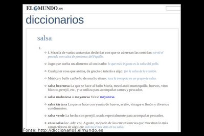 Definio do verbete "salsa" segundo o dicionrio eletrnico do peridico El Mundo. Palavras-chave: Verbete. Dicionrio. Entrada.
