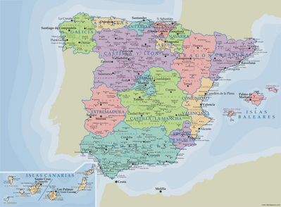 Península Ibérica. Mapa De Espanha E Vista Portugal a Partir Do