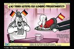 Charge do cartunista Faro sobre o jogo entre Alemanha e Espanha pela Copa da frica de 2010. Palavras-chave: Charge. Jogo. Futebol. Espanha.