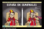 Charge do cartunista Faro sobre a Copa na frica, onde a Espanha pela primeira vez chegou a final de um campeonato. Palavras-chave: Charge. Copa. Mundial. Futebol.