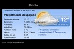 Imagem com a previso do tempo em Dakota, Estados Unidos. Esto disponveis informaes sobre: humedad, sensacin trmica, visibilidad, punto de roco, viento, salida y puesta del sol. Palavras-chave: Clima. Previsin del tiempo. Meteorologia. Texto para sala de aula.