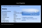 Imagem com a previso do tempo em Los Angeles, Estados Unidos. Esto disponveis informaes sobre: humedad, sensacin trmica, visibilidad, punto de roco, viento, salida y puesta del sol. Palavras-chave: Clima. Previsin del tiempo. Meteorologia. Texto para sala de aula.