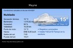 Imagem com a previso do tempo em Mayne, Estados Unidos. Esto disponveis informaes sobre: humedad, sensacin trmica, visibilidad, punto de roco, viento, salida y puesta del sol. Palavras-chave: Clima. Previsin del tiempo. Meteorologia. Texto para sala de aula.