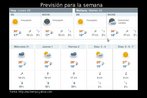 Imagem com a previso do tempo para uma semana. Esto disponveis informaes sobre: humedad, sensacin trmica, visibilidad, punto de roco, viento, salida y puesta del sol. Palavras-chave: Clima. Previsin del tiempo. Meteorologia. Texto para sala de aula.