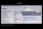 Imagem com a previso do tempo em Sendai, Japo. Esto disponveis informaes sobre: humedad, sensacin trmica, visibilidad, punto de roco, viento, salida y puesta del sol. Palavras-chave: Clima. Previsin del tiempo. Meteorologia. Texto para sala de aula.