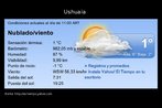 Imagem com a previso do tempo em Ushuaia, Argentina. Esto disponveis informaes sobre: humedad, sensacin trmica, visibilidad, punto de roco, viento, salida y puesta del sol. Palavras-chave: Clima. Previsin del tiempo. Meteorologia. Texto para sala de aula.