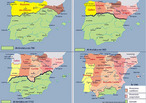 Mapa da Pennsula Ibrica dos sculos 8 a 14, mostrando a predominncia dos domnios lingusticos da poca. Pode-ser observar a relao entre: a) os falares galego-portugueses e a regio da Galcia; b) os falares leonenses e a regio de Leon; c) os falares castelhanos e a regio de Castelha; d) a lngua basca, prximo a Pamplona; e) os falares aragonenses, na regio de Arago, e f) o catalo, no extremo Leste da pennsula. Pode-se observar que, conforme foi acontecendo a reconquista, esses falares foram se expandindo na direo Norte-Sul. Palavras-chave: Histria. Mapa. Gnero textual. Diversidade lingustica. Ibria. Portugal. Espanha. Reinos.