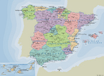 Imagem de um mapa da Espanha com a diviso poltica. Palavras-chave: Diviso poltica. Fronteiras. Ibria. Pennsula ibrica.
