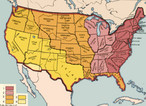 Imagem com o mapa dos Estados Unidos com a formao territorial. Podem-se observar as regies prximas ao Mxico, que, durante muito tempo, foram domnios culturais da lngua espanhola e at hoje tm o Espanhol como lngua nativa. Palavras-chave: Amrica. Idiomas. Mxico. Texas.