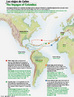 Mapa com o traado e explicao sobre as quatro viagens realizadas por Cristovo Colombo. Palavras-chave: Descobrimento. Navegaes. Continente. Histria. Cristvo Colombo. Amrica.