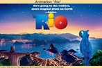 Cartaz de divulgao da animao "Rio", que tem a cidade do Rio de Janeiro como principal cenrio. Na frase que aparece sobre o nome do filme, l-se: "Ele est indo para o lugar mais selvagem e mgico da Terra: a sua casa". Palavras-chave: Brasil. Divulgao. Paisagem. Animais. Superlativo. Adjetivo.