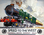 Cartaz do National Railway Museus, mostrando um trem em movimento, com a inscrio "Speed to the west", que pode se relacionar com a explorao econmica e ocupao do Estado do Paran, perodo em que foi bastante utilizado o transporte ferrovirio. Palavras-chave: Trem. Ingleses. Interior. Histria do Paran. Colonizao.