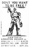 Foto do cartaz da pea "Don't you want to be free?", de Langston Hughes, lanada em 1937. Aparece a imagem de um negro quebrando os prprios grilhes, e so fornecidas informaes sobre o evento.   Palavras-chave: literatura, teatro, Estados Unidos, Hughes, negritude.