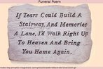 Inscrio na lpide, de um poema fnebre de autoria annima: "If tears could build a stairway and thoughts a memory lane Id walk right up to heaven and bring you home again" Palavras-chave: Morte. Poesia. Pedra. Arte. Homenagem. LIteratura.