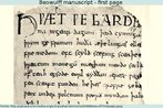 Foto do manuscrito (do sculo XI) do poema Beowulff, reconhecido como primeira obra literria em lngua inglesa. Palavras-chave: Literatura. Inglaterra. Ingls. pico. Poesia. Gneros textuais.