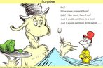 Nesta imagem, o personagem sem nome do livro Green Eggs and Ham, do escritor estadunidense Dr Seuss [http://www.lem.seed.pr.gov.br/modules/conteudo/conteudo.php?conteudo=145], surpreende-se aps experimentar os ovos e presunto verdes dos quais ele insistia em dizer que no gostava. Palavras-chave: Surpresa. Alimentao. Preconceito. Literatura.