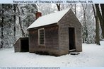 Foto de uma rplica da cabana construda por David Thoureau quando se retirou para viver na floresta. Palavras-chave: Casa. Floresta. Neve. Simplicidade. Literatura.