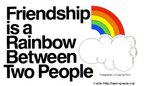 Frase "A amizade  um arco-ris entre duas pessoas". Ao lado da frase, v-se o desenho de um arco-ris.   Palavras-chave: natureza, relacionamentos, fenmeno, cu, amizade.