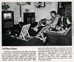 Artigo antigo, mostrando uma cadeira revolucionria, que serviria para assistir TV com o corpo rente ao cho.  Palavras-chave: inveno, novidade, cadeira, mveis, propaganda.