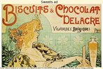 Propaganda em estilo art nouveau (1920's) sobre produtos de uma fbrica de doces.  Palavras-chave: Gneros textuais. Propaganda. Mulher. Doces.