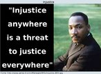 Foto do lder Martin Luther King, com a frase "A injustia em qualquer lugar  um atentado contra a justia em todos os lugares".   Palavras-chave: Injustia. Justia. Atentado. Luther King. Discurso.