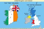 Mapa (contorno) das duas Irlandas, tendo ao lado outro mapa, com as divises de Inglaterra, Gales, Esccia e Irlanda do Norte.   Palavras-chave: Mapa. Diviso. Gr-Bretanha. Gneros textuais.
