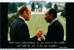 Foto do presidente egpcio Anwar El Sadat, Nobel da Paz, em que ele destaca o valor da compreenso mtua na convivncia dos povos.  Palavras-chave: Compreenso. Entendimento. Anwar Sadat. Sociedade. Universo.