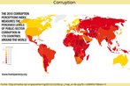 Infogrfico divulgado pela organizao Transparency, mostrando o Brasil entre os pases do mundo com mais corrupo no setor pblico.  Palavras-chave: Mundo. Mapa. Informao. Governo.