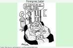 Nesta charge, duas mulheres conversam sobre um homem a respeito do qual uma delas diz: "Acho que ele nem se lembra por que motivo comeou a odiar estrangeiros". Palavras-chave: Xenofobia. Intolerncia. Idoso. Expresso idiomtica. Expresso facial.