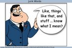 Nesta imagem, um homem utiliza expresses consideradas inadequadas para a linguagem mais formal: "... like...", "... things like that", "... and stuff" e "... know what I mean?", equivalentes a "... tipo...", "... e coisas desse tipo", "... e por a vai" e "... entende o que eu digo?". Palavras-chave: Muleta. Retrica. Linguagem. Gria. Gstratgias. Comunicao. Oralidade.