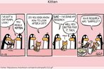 Nesta charge, dois pinguins conversam sobre o fato de um deles ter conseguido um gato e no saber cuidar do animal. Palavras-chave: Garfield. Intertextualidade. Alimento. Animais.