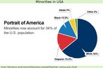 Grfico mostrando as propores das minorias populacionais na sociedade estadunidense (brancos, hispnicos, negros, asiticos e outros). Palavras-chave: Etnia. Cultura. Proporo. Estatstica. Povo. Raa.