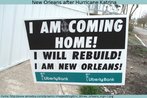Foto de uma placa  calada de uma rua da cidade Nova Orleans, Sul dos Estados Unidos, vitimada pelo Furaco Katrina, em 2005. Na placa, l-se a mensagem de estmulo: "Eu vou voltar para casa! Eu vou reconstruir! Eu sou Nova Orleans". Confira trechos do filme "A Streetcar Named Desire", ambientado na cidade de Nova Orleans - http://www.lem.seed.pr.gov.br/modules/video/showVideo.php?video=14738. Palavras-chave: Banco. Reconstruo. Catstrofe. Desastre.