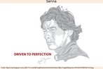 Pintura representando o piloto brasileiro Ayrton Senna, morto na Itlia em 1994. Abaixo, a frase "Driven to perfection" (conduzido/levado  perfeio). Palavras-chave: Frmula 1. Automobilismo. Esporte. Corrida. Particpio. Verbos.