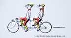  Foto de um casal ao lado de uma bicicleta tipo tandem, operada por mais de uma pessoa.  Palavras-chave: bicicleta, tandem, transporte, campo semântico,