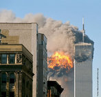 Twin towers in fire