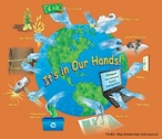 Figura mostrando o globo terrestre com várias mãos dele saindo, representando diversas atividades humanas.  Palavras-chave: meio ambiente, campo semântico, interdiscurso, consumo, reciclagem.