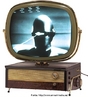 Foto de um aparelho televisor antigo, com uma imagem futurista, para a época do lançamento do aparelho.  Palavras-chave: aparelho, TV, televisão, televisor, imagem, futuro, obsolecência, tecnologia, sociedade. 