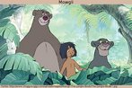 Imagem do personagem Mogli (com seus amigos da floresta), de Rudyard Kipling. A imagem é uma captura de uma adaptação da história "The Jungle Book". Palavras-chave: Literatura. Índia. Menino. Mogli.